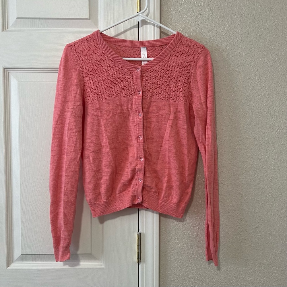 Cherokee Y2K Pink Lace Knit Cardigan Sweater Girls XL (14/16)